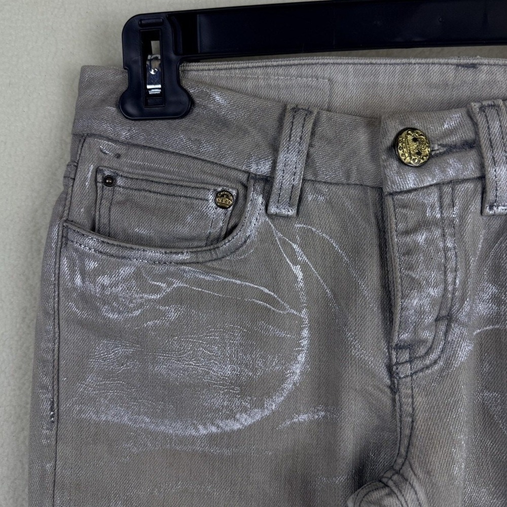Carmim Womens 30 Silver Metallic Coated Skinny Jeans Made in Brazil Grey Y2K - Picture 3 of 9